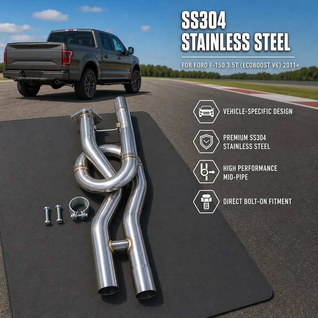 For Ford F-150 3.5T(3.5L EcoBoost V6)2011+ SS304Stainless Steel, High-performance with a Back Pressure S-shaped Exhaust Mid Pipe