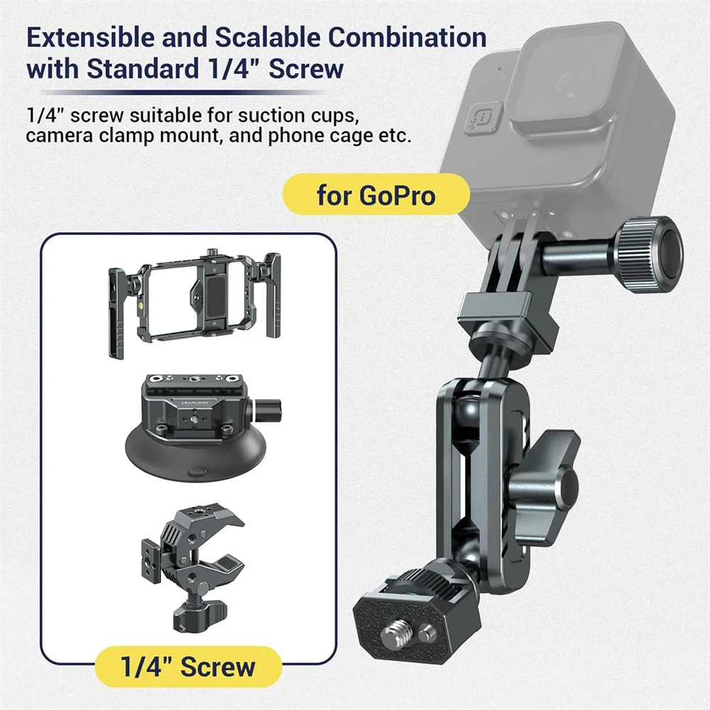 拡張マウント付きダブルボールマジックアーム,カメラ,ビデオ,マイク,ライト三脚,360, 1/4インチネジ,アップグレード用
