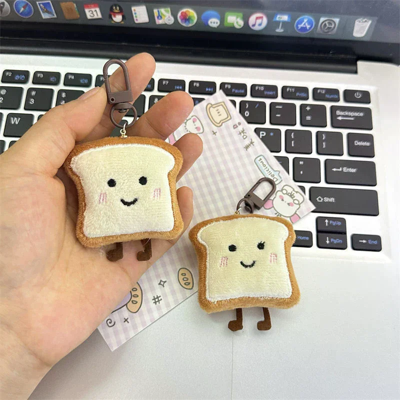 

1pc Cartoon Plush Pendant Figure Bag Decoration Cute Kawaii Toast Expression Present Bread 9cm Small Nice Creative