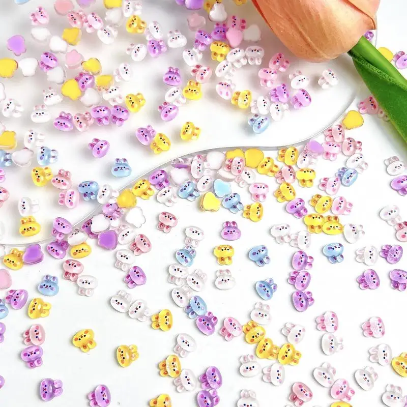 Breloques à ongles en résine de dessin animé, têtes de lapin mignonnes, poudre AdtosPowder, fard à joues, décorations d'art d'ongle, bricolage fait à la main, N64.Crafts