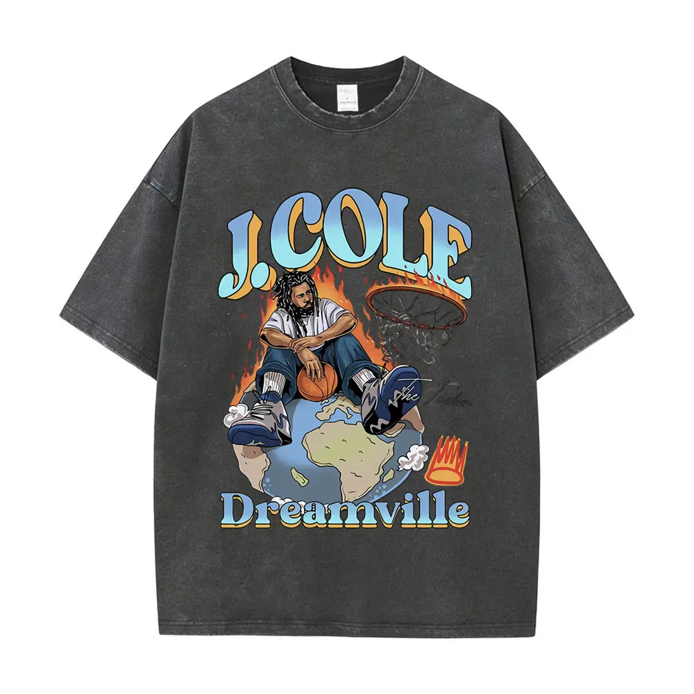 

Washed Vintage Best Famous Rapper J. Cole The Fader Dreamville Graphics Tshirt Men Hip Hop Tees Male Fashion Oversized T-shirt