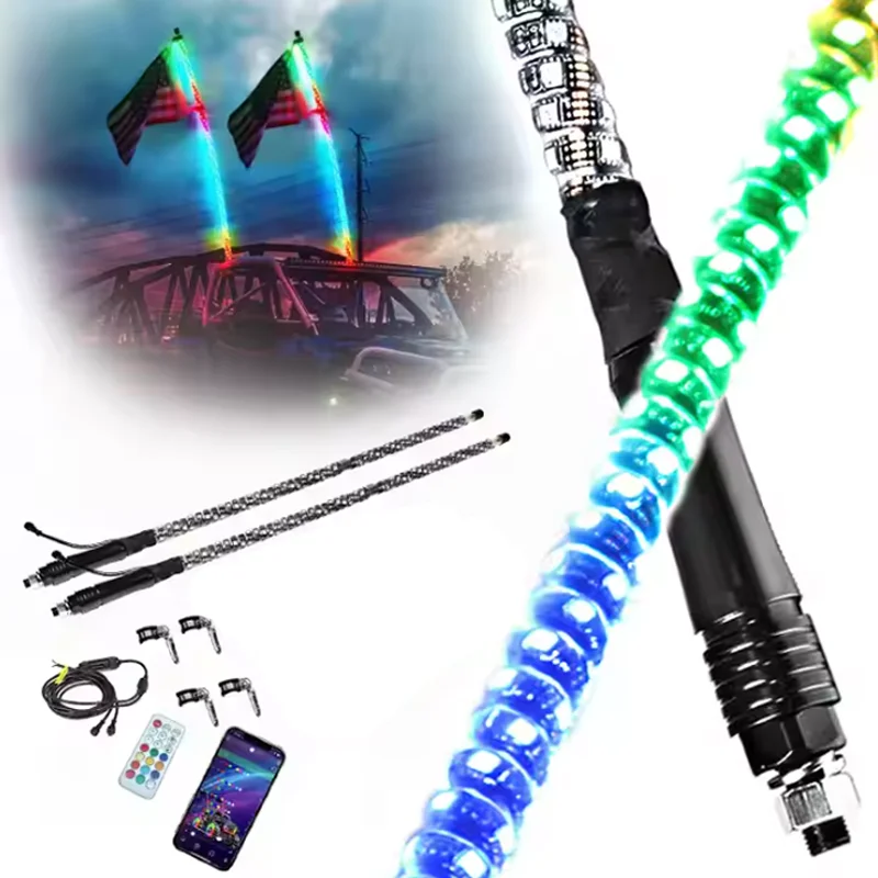 

2pc Flagpole Light Flexible Display LED Whip Light Off-road Smartphone Control LED for HS CF LINHAI SUZUKI 4x4 Quad ATV
