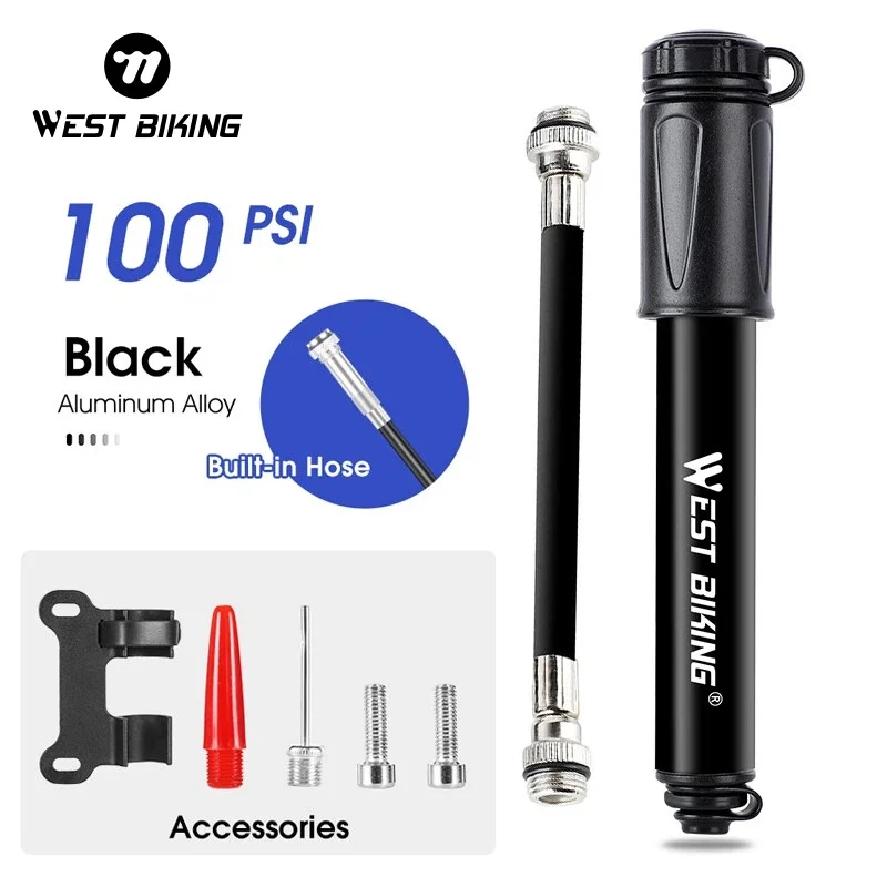 WEST BIKING 100Psi Bike Pump Mini Aluminum Alloy Tire Inflator Schrader Presta Valve Bicycle Hand Air Pump MTB Road Cycling Pump