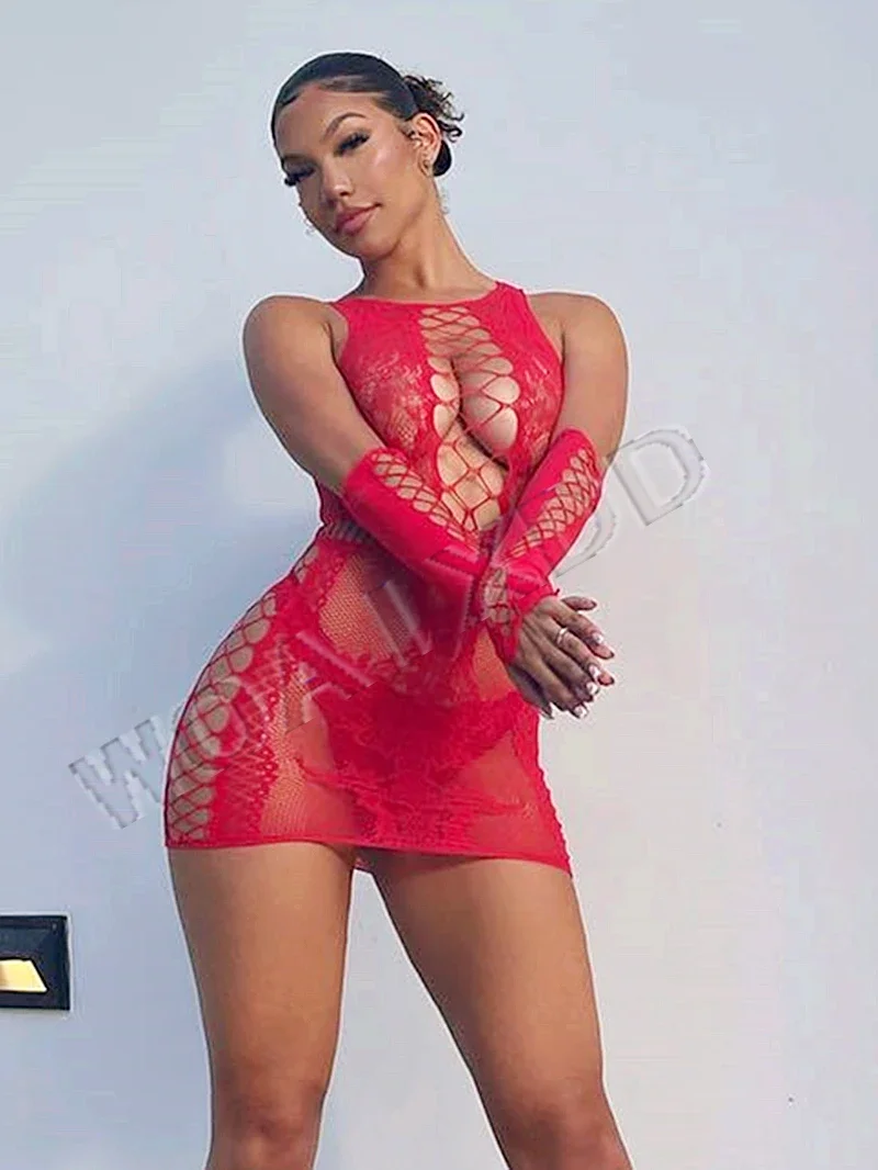 Sexy lingerie vestido feminino corpo lenceria erótico fishnet sexo sensual ver através quente vestido vermelho malha bodysuit trajes de roupa interior