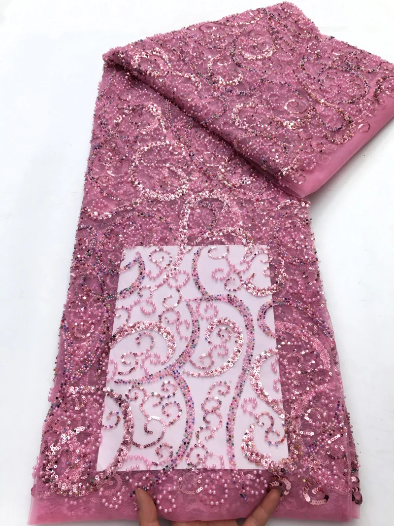

Kalume Lace African Beaded Fabric 2025 High Quality 5 Yard Wholesale Nigerian Sequins Mesh Fabric French Wedding Dress for Women