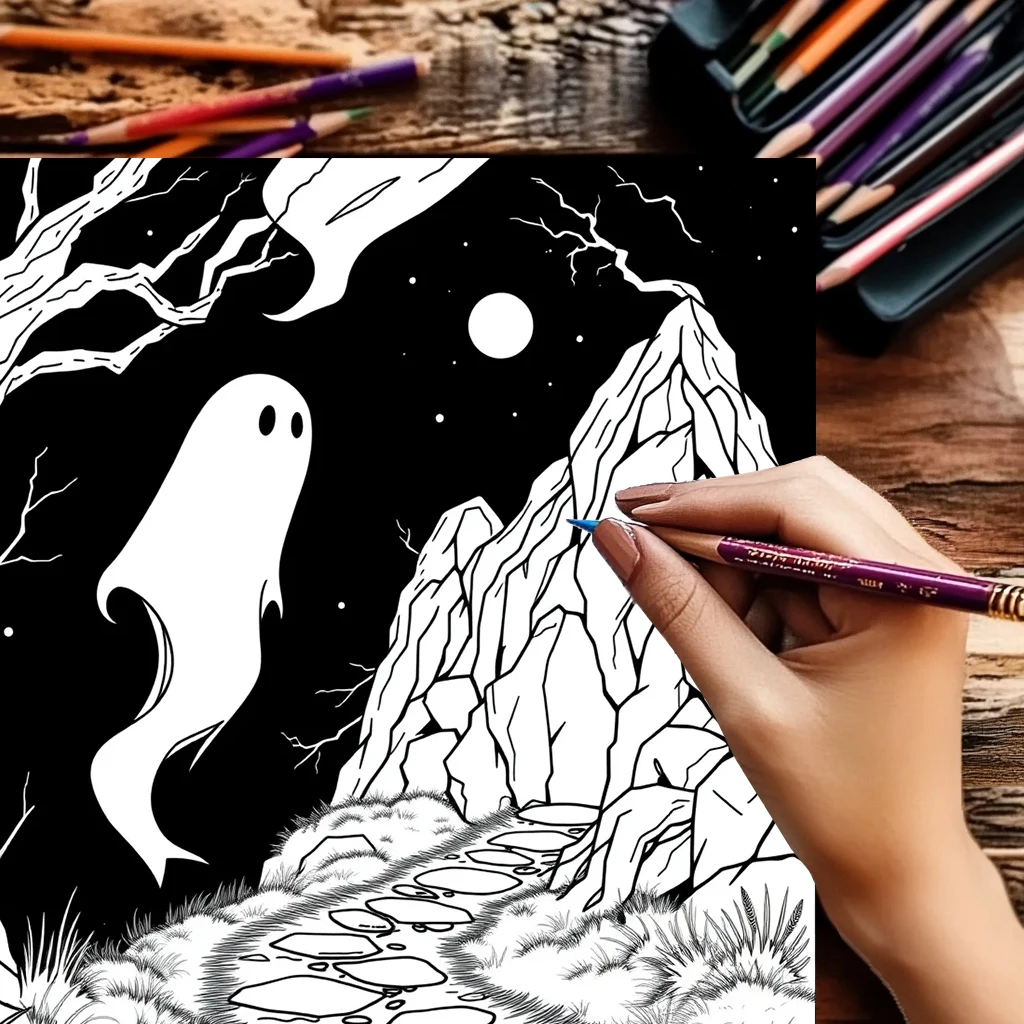 大人向けハロウィーンゴースト塗り絵 |   28ページの塗り絵、クリスマスや感謝祭のための画材