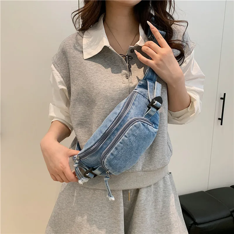 

Casual women's trendy new denim shoulder bag crossbody bag chest bag bolsos de mujer ita bag sac de luxe femme sac sling bag 가방