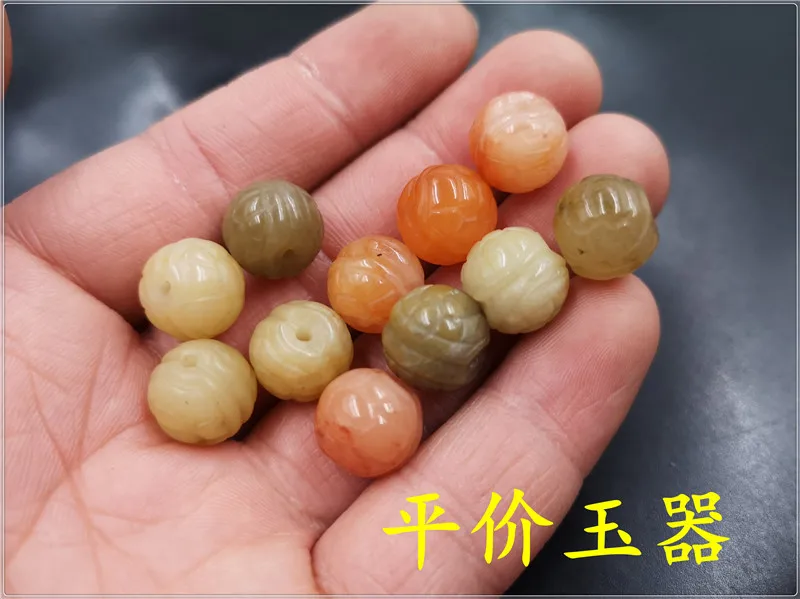 10Pcs/bag DIY Jewelry Accessories Golden Silk Jade Tortoise Shell Loose Beads Golden Silk Jade Rich Jiatian Round Beads Batch