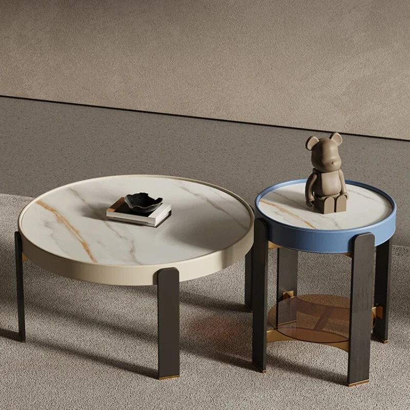 

Журнальный столик из каменной пластины, дизайнерский журнальный столик круглого размера для гостиной, комбинация журнального столика