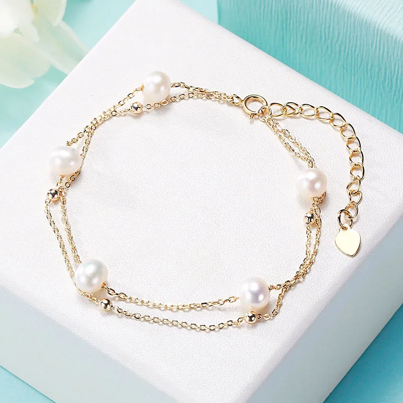 Pearl Womens Bracelet Chain 16+4 Multi Layered Fashion Aaccessories 925 Ailver Plating 14K Gold Freshwater Pearl Fine Jewelry