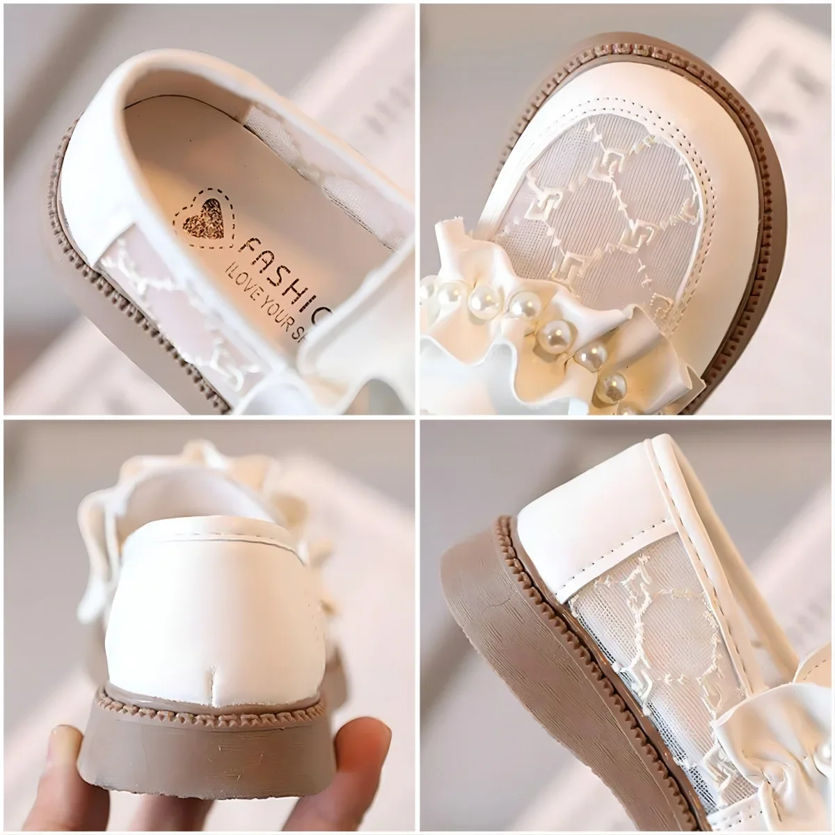 Children Leather Shoes 2023 Summer New Fashionable Single Mesh Breathable Embroidered Pearl Girls Princess Sweet Shoes