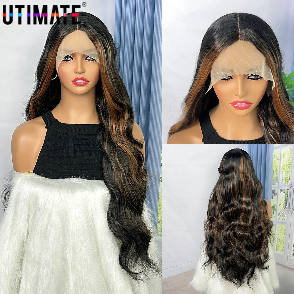 28 Inches Lace Frontal Synthetic Hair Wig for Women Elegant Synthetic Wigs Long Body Wave Lace Wigs Daily Use Heat Resistant