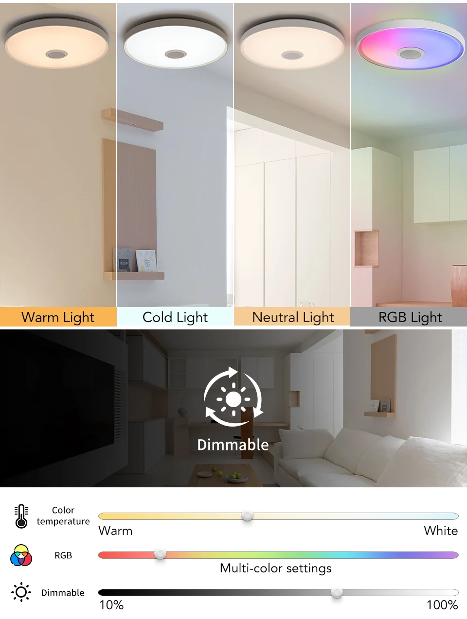 Intelligente RGB LED-Deckenleuchte mit Bluetooth-Lautsprecher Tuya APP Fernbedienung Dimmbare Moderne Musikleuchte für Wohnzimmer Schlafzimmer – Detail 2