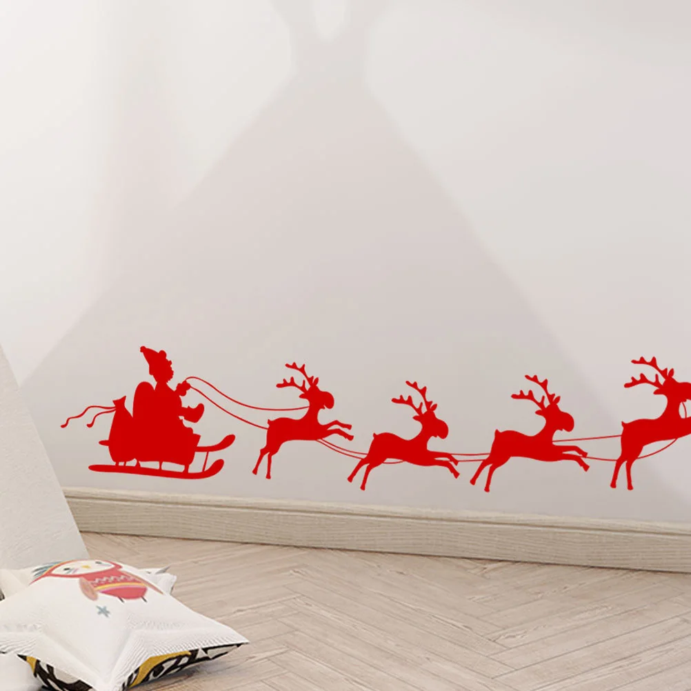 

PVC Removable Christmas Wall Sticker Four Reindeers Santa Claus for Home Office Living Room Bedroom Showcase Glass Decor