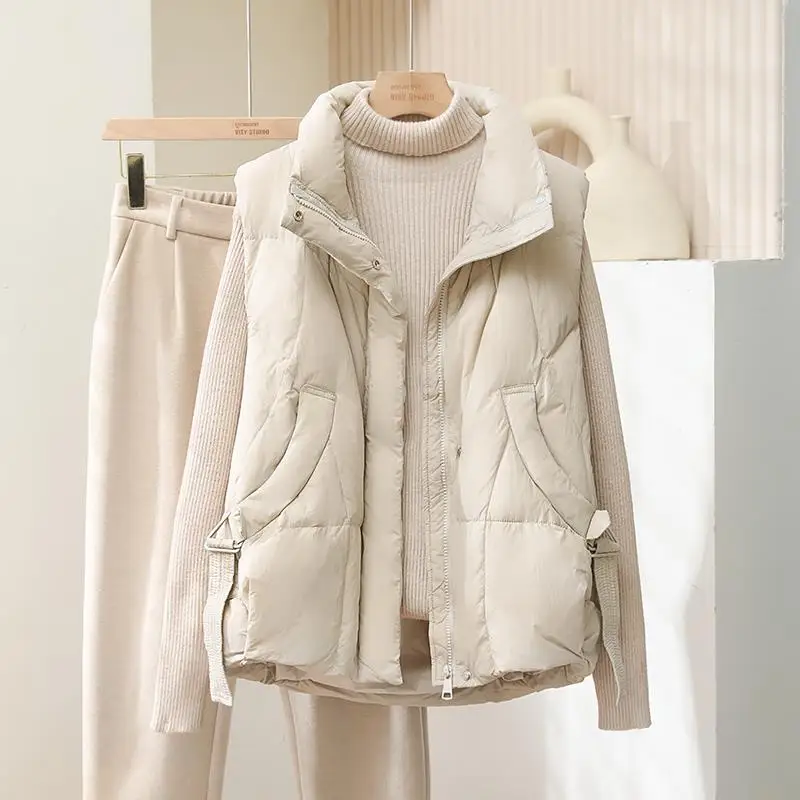 

Женский пуховый жилет Jaet, верхняя одежда, осенне-зимний новый корейский жилет с эллийным воротником, белый байкерский жилет Du down, пальто