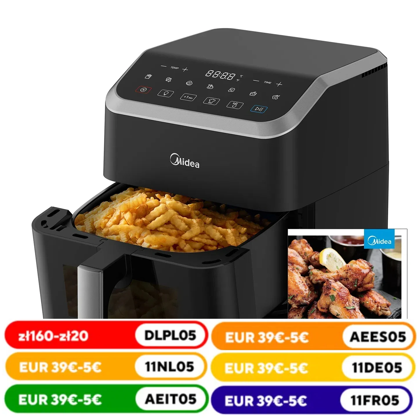 Midea Hot Air Fryer, 5L Capacity, HeatXpress Technology, 90% Less Oil, Energy and Time Saving with 7 Presets, Easy-View Window