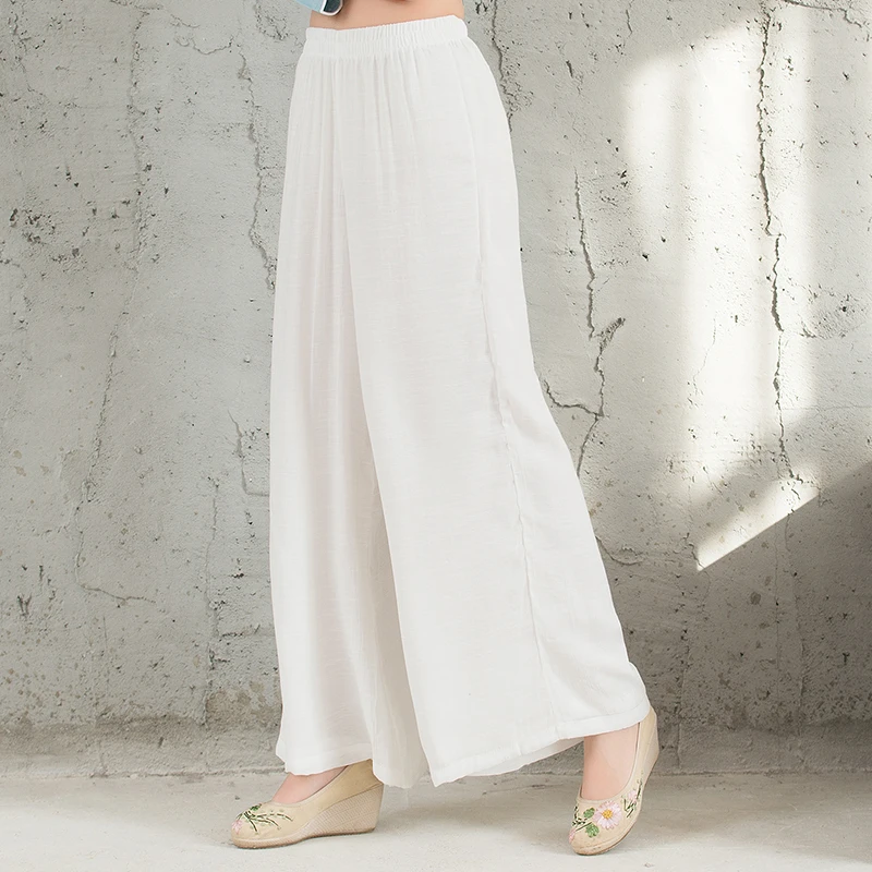 

Хлопковые и льняные широкие брюки, женские тонкие свободные брюки в стиле ретро, дзен, чайная церемония, длинные брюки для йоги, весна 2020, коллекция