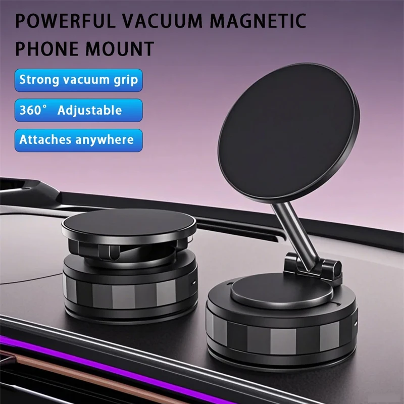 

Upgraded Aluminum Alloy Vacuum Magnetic Car Phone Holder with 360° Rotation & Foldable Design Strong Magnetic Absorption