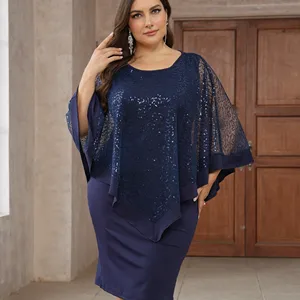 Elegante Pailletten -Coverkleid von Frauen, Plusgröße, lässige, marinen blaue Kleider, Nacht, Hochzeitsfeier 10 Hauptverkaufskleid plus Größe Marine Blau - №5