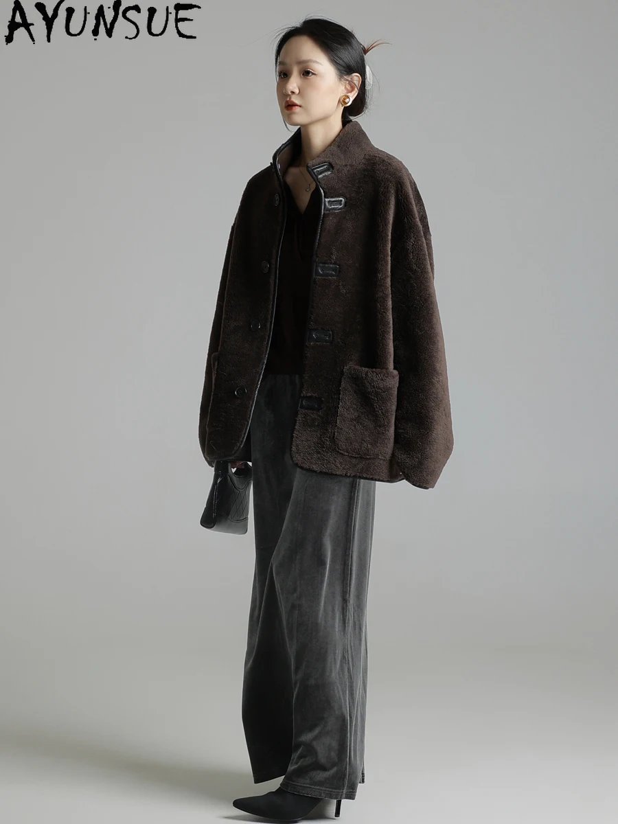 AYUNSUE 천연 양피 모피 코트 여성 메리노 양 모피 코트 진짜 가죽 자켓 따뜻한 겨울 의류 2025 여성 Шуба Женская