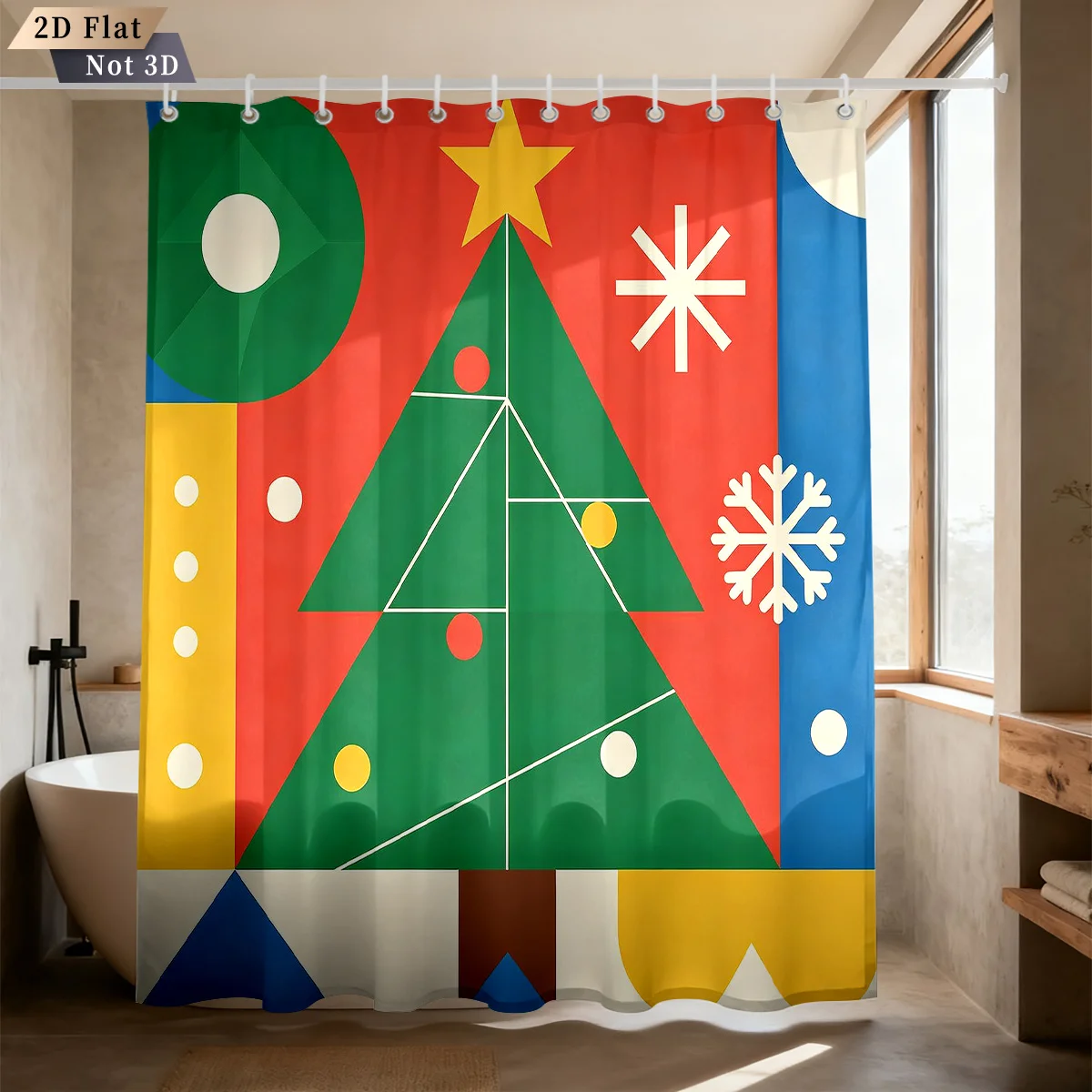 Modern Bauhaus Style Color Block Christmas Tree Snowflake Pattern Bath curtain Cozy Plush Bedspread Portable 