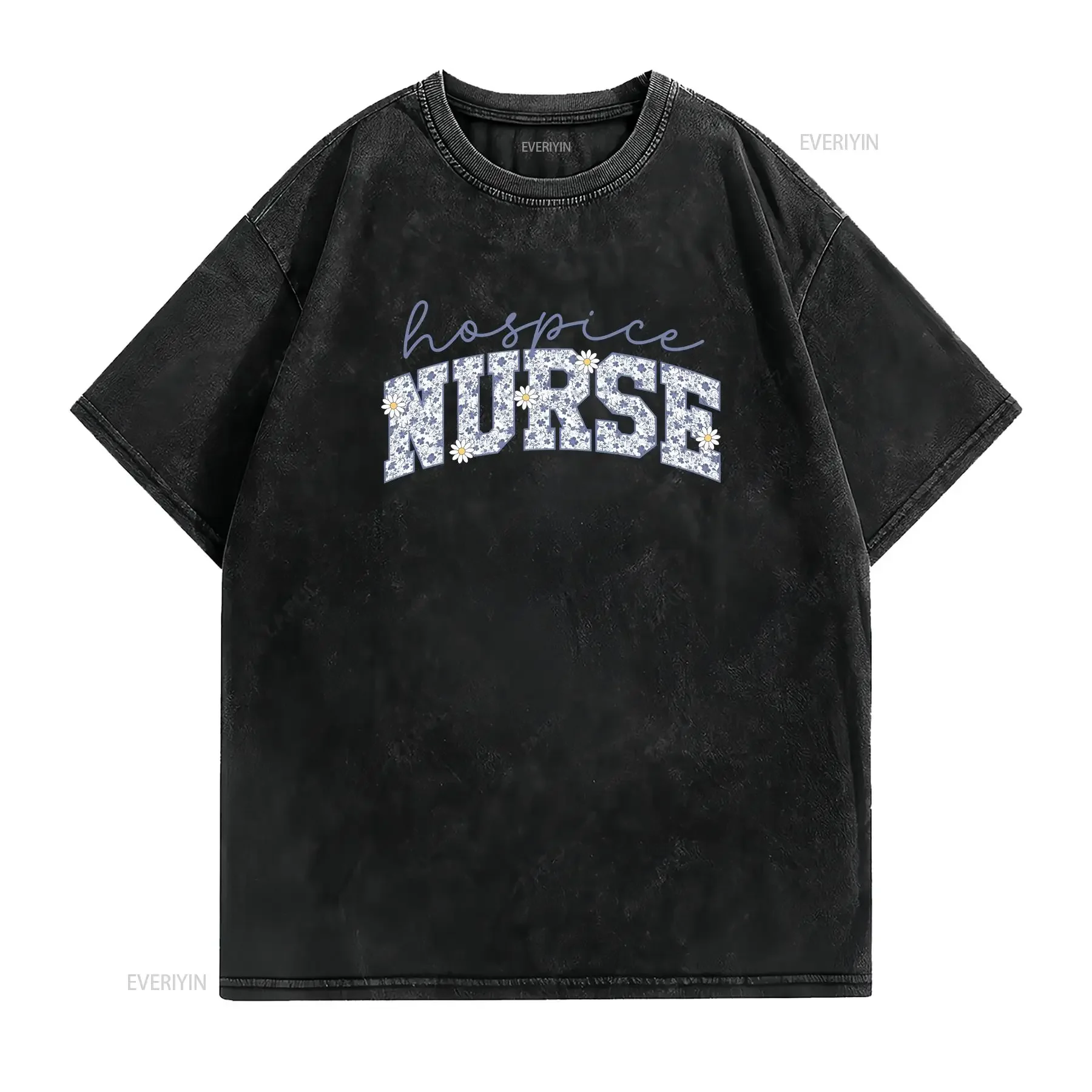 Toile Hospice Nurse T Shirt Floral Palliative Care Crewneck Daisy Week Chinoiserie RN vintage Washed Top For Everyday Wear