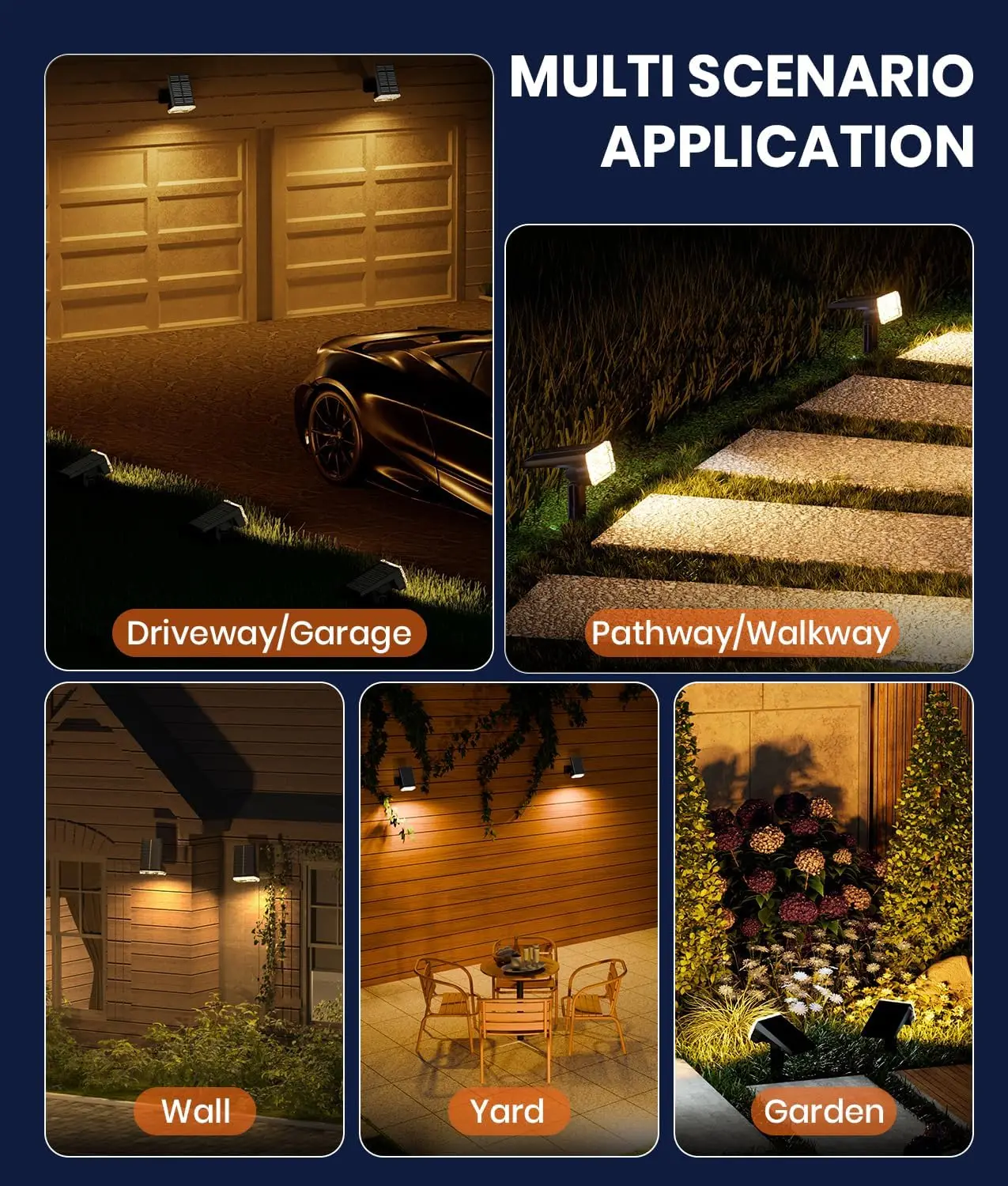 2-Pack Solar Spotlights, Waterproof IP67, 3 Color & Lighting Modes, Adjustable for Pathway/Garden/Yard