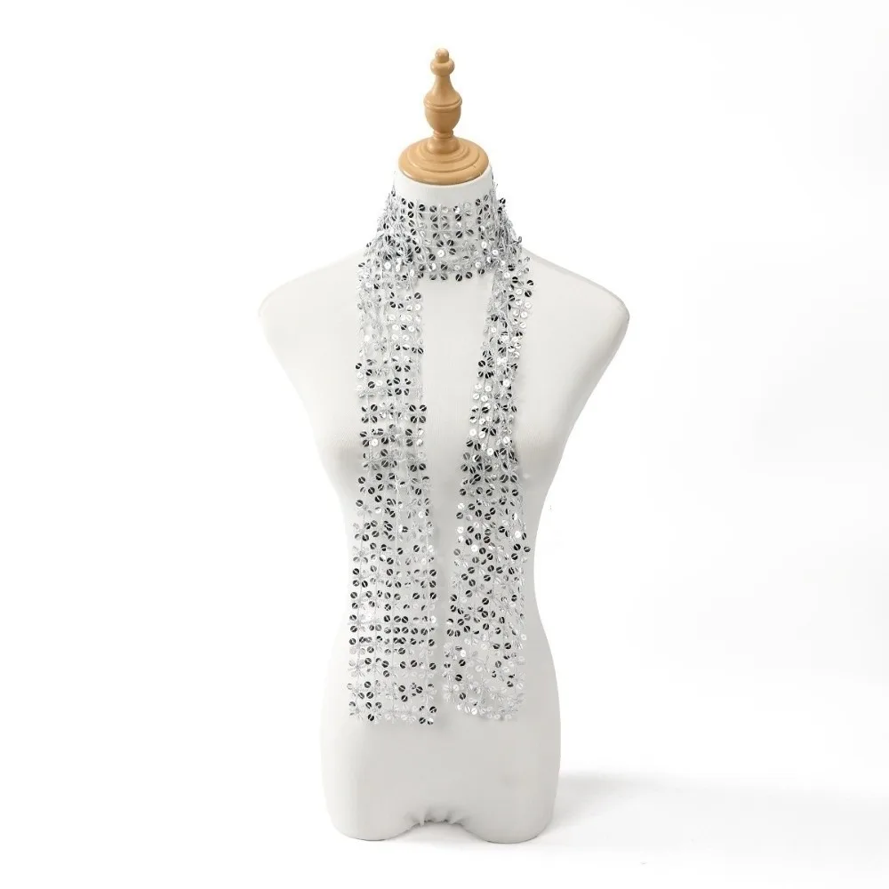 Shiny Sequins Sequin Scarf Flower Shape Hollow Belly Dancing Scarf Dance Accessories Glitter Embellished Waist Chain Women