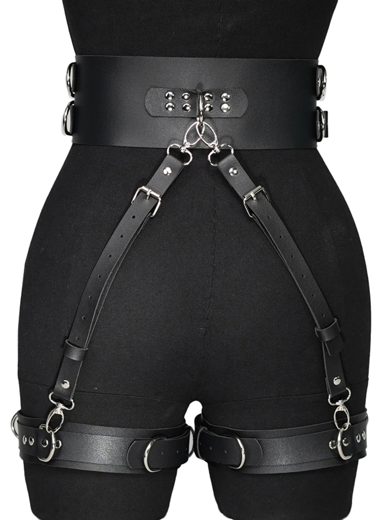 

Черный корсетный пояс из искусственной кожи с регулируемыми ремнями на талии и бедрах, в стиле панк-готика, идеально подходит для модных образов.