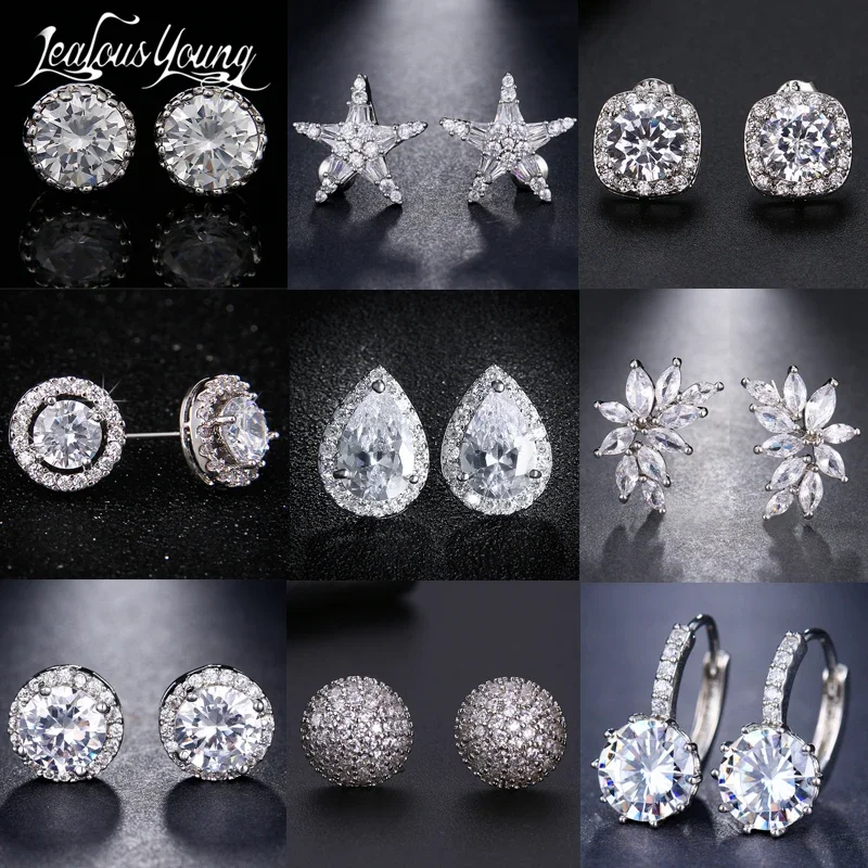 Korean Fashion All Style Crystal CZ Stud Earrings for Women Star Round Studs Earings Wedding Jewelry 2022