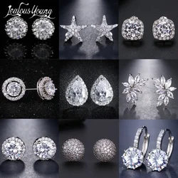 Korean Fashion All Style Crystal CZ Stud Earrings for Women Star Round Studs Earings Wedding Jewelry 2022