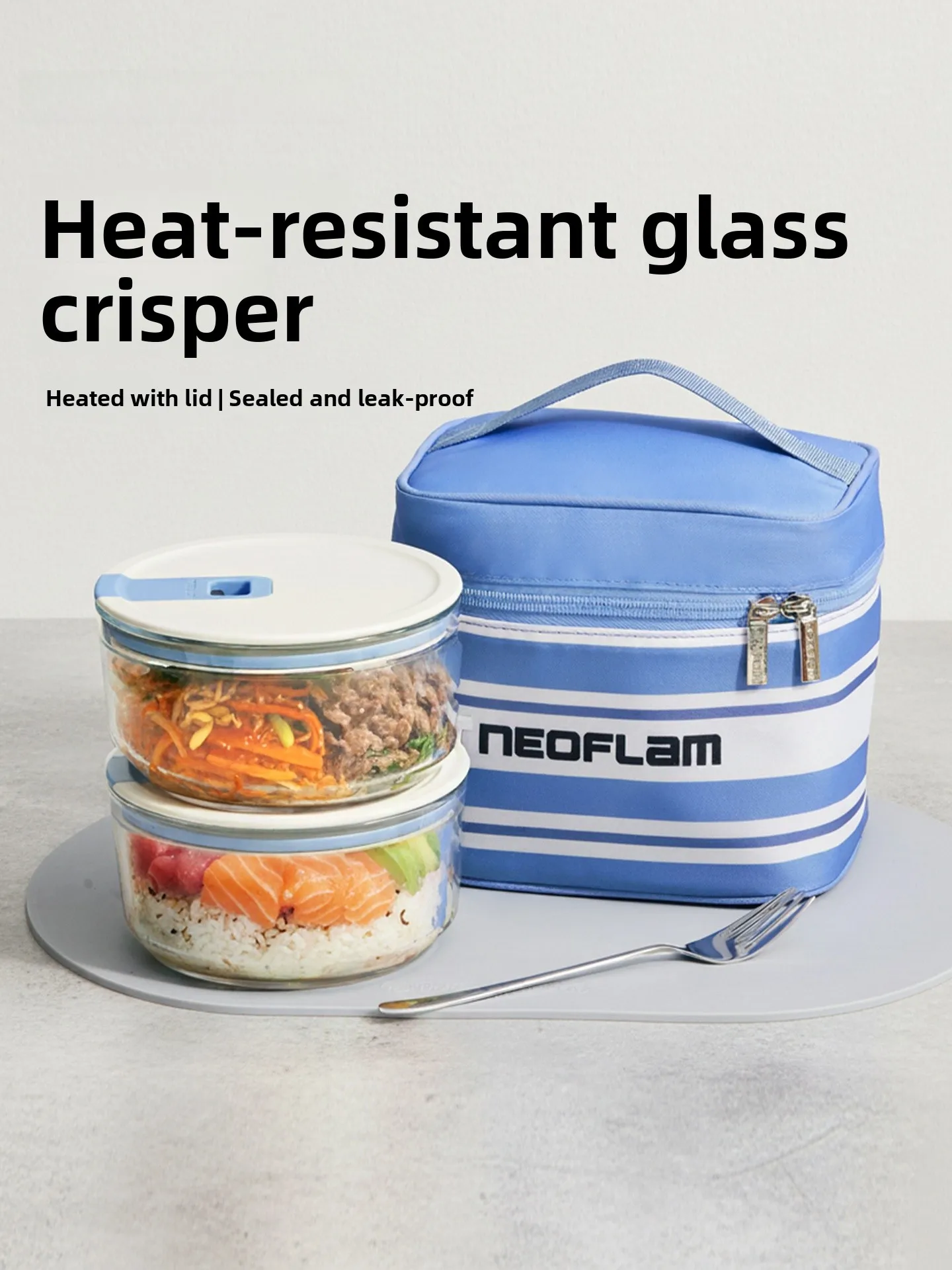 Neoflam Glass Food Container with Lid Microwave Safe Leakproof Lunch Box for Office Workers Square Shape Transparent Design view 5