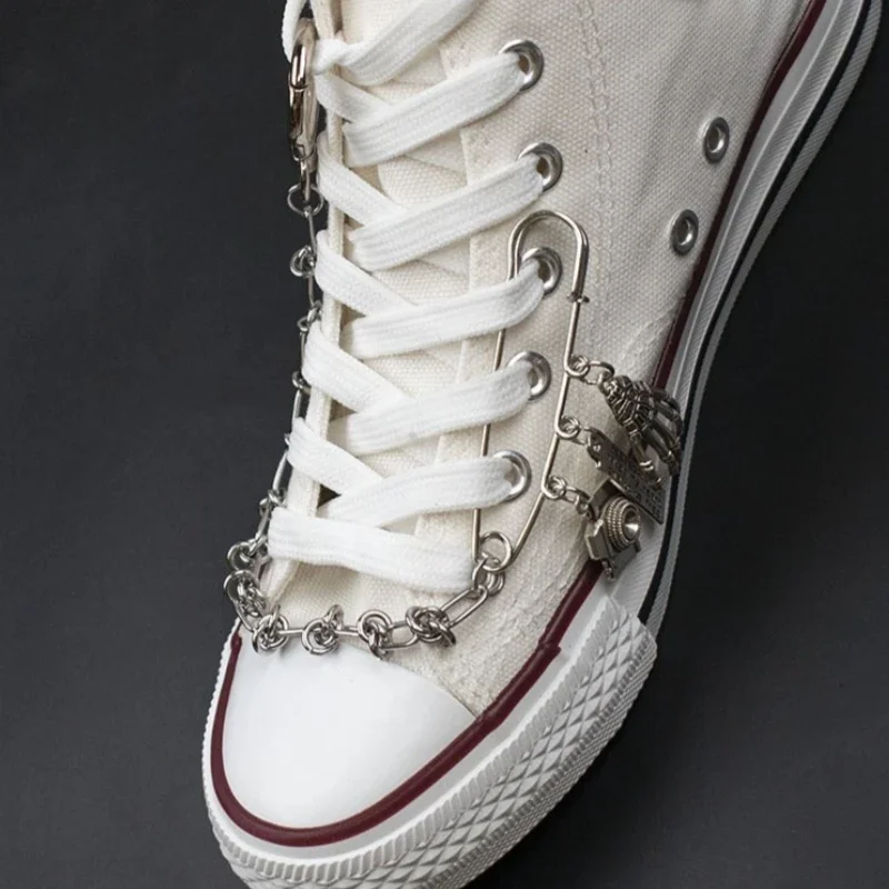 1Pcs Hip-hop Metall Sneaker Dekoration Punk Mode High-top Leinwand Schuh Kette Dunklen Stil Pin Männer frauen Slipper Sandale Zubehör – Detail 7