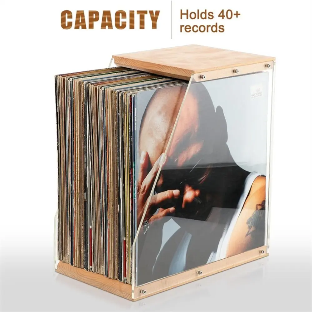 Solid Wood Wooden Record Holder Stable Structure Space-Saving Desktop Storage Rack Clear Display Transparent Design
