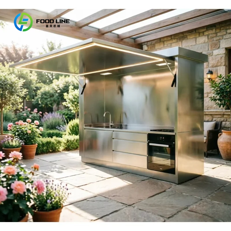 Customized Modern Modular Stainless Outdoor Kitchen Marble Countertop Acrylic Fireproof Eco-Friendly Weather Resistant