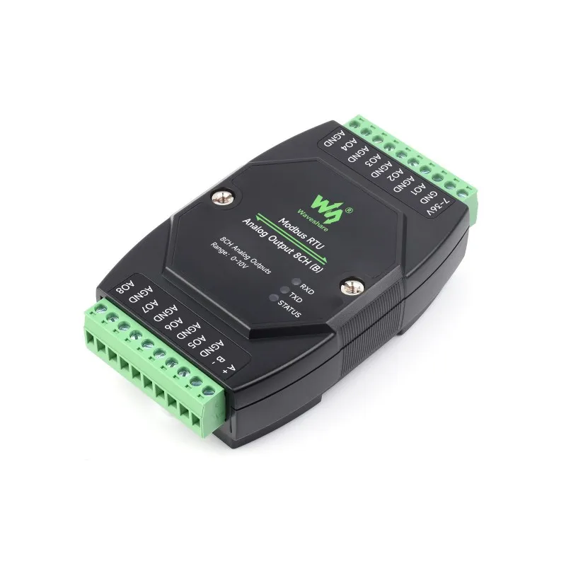 Industrial 8-Channel Analog Output Module 12-bit DAC 7-36V Wide Voltage Modbus RTU Voltage Output