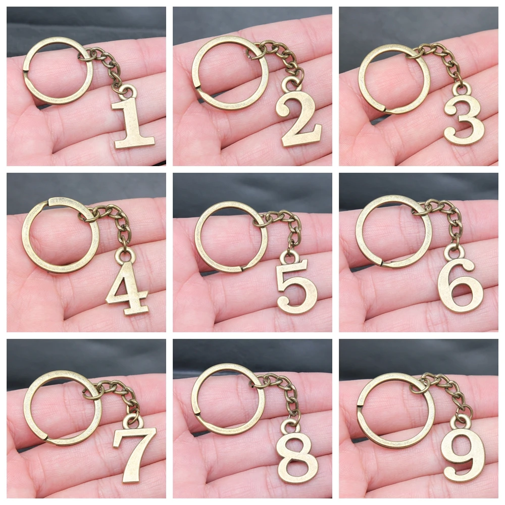 Arabic Numerals Keyring Metal Alloy Figure Keychain 0 1 2 3 4 5 6 7 8 9 Lucky Number Hangtag Marker for Key and Room