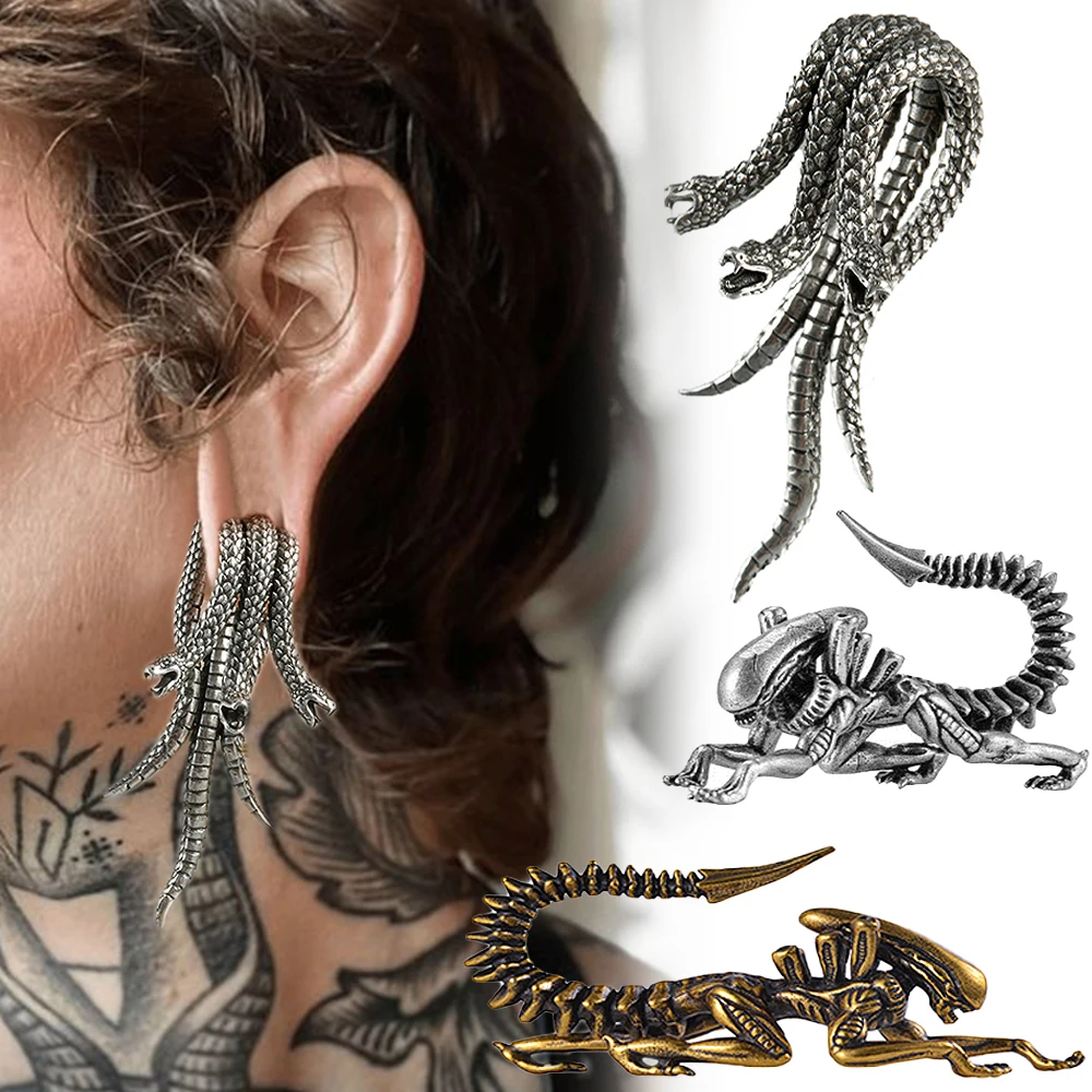 1-2PCS Animal/Three Snakes/Robot Dog Ear Weights Expander Stretcher Plugs Gauges Hook Earlobe Earrings Copper Piercing Jewelry