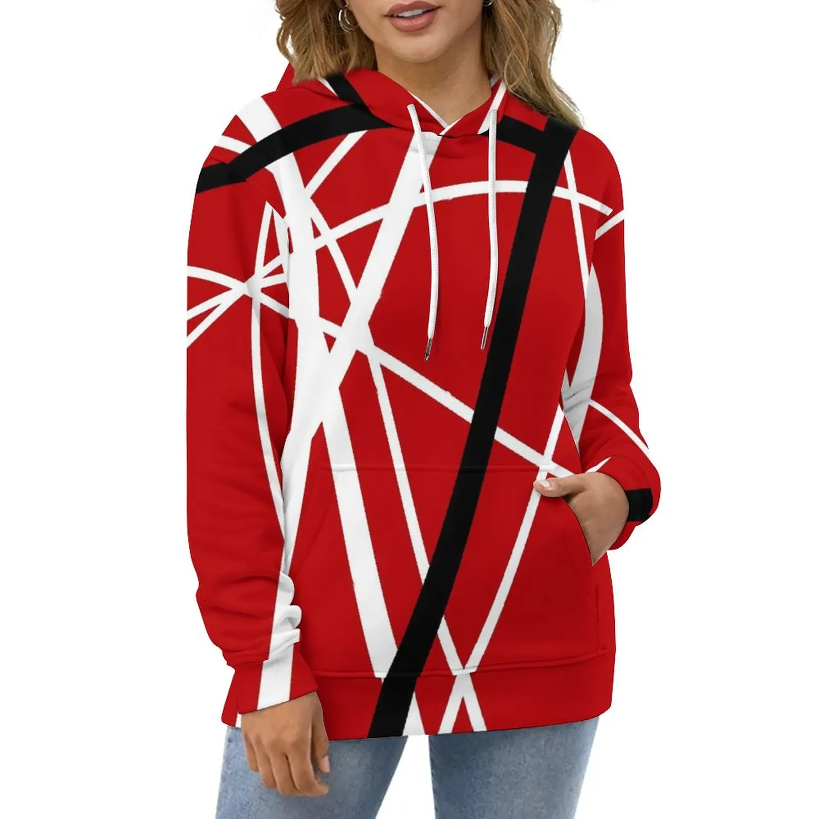 Van Halen Casual Hoodies Lines Print Kawaii Hoodie Ladies Long Sleeve Street Wear Custom Loose Oversized Tops