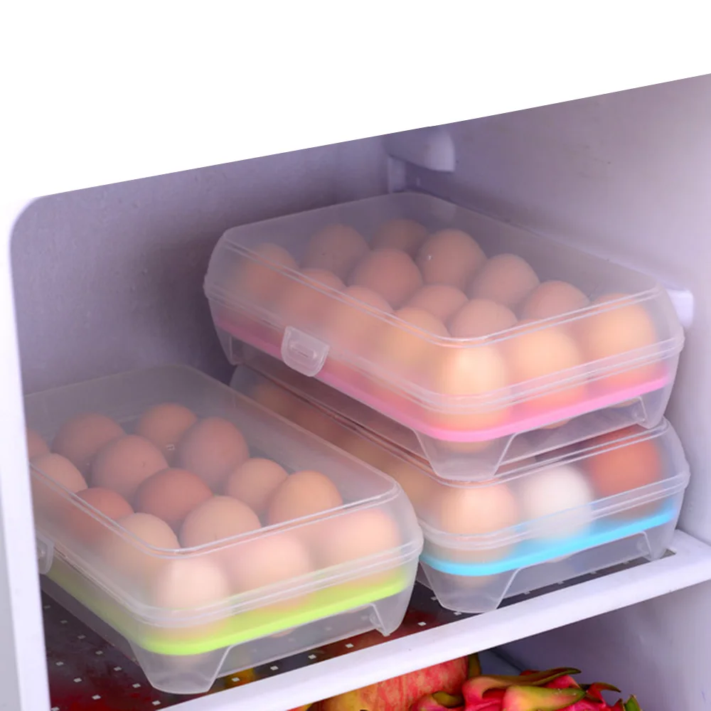 Storage Egg Rack 15 Grid Egg Storage Box Egg Box Tray with Lid Drawer Egg Carton PP Cases Refrigerator Cases Compartment Support