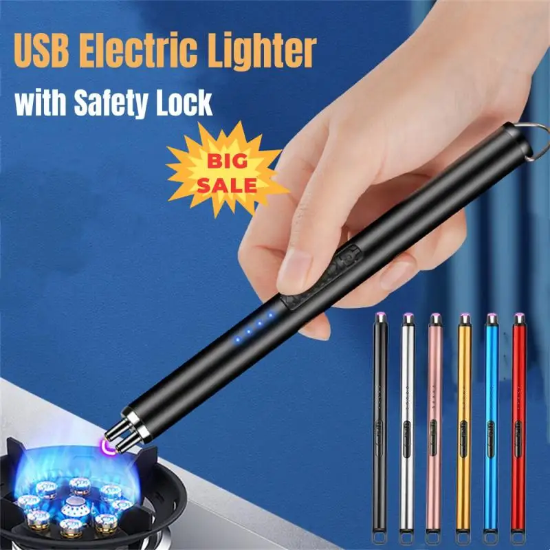 USB Rechargeable Electric Lighter With Safety Lock - Windproof And Flameless For Candle BBQ Camping Does Not Contain Gas