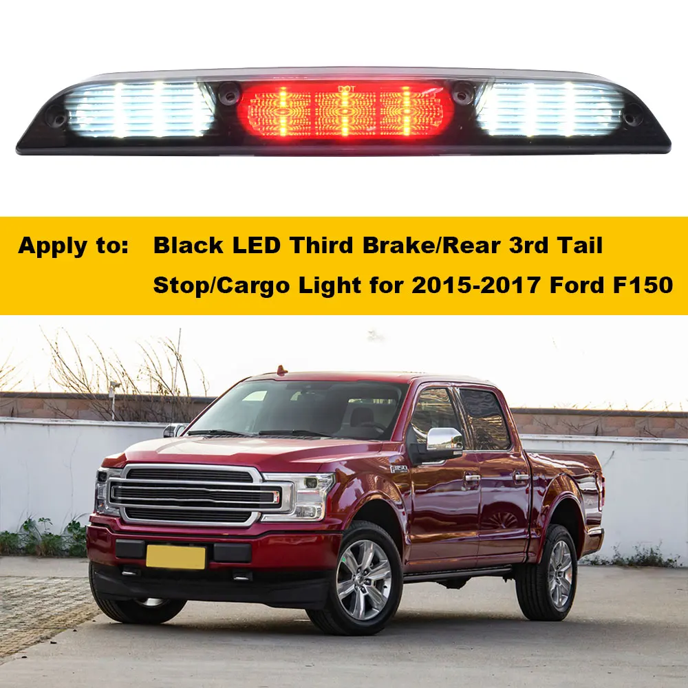 Smoke 3rd Tail Stop Cargo Light for Ford 2015-2017 F150 Black LED Third Brake Rear