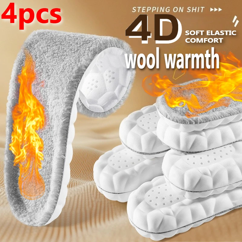 

Cashmere Insole Self Heated Thermal Sports Insoles 4D Cloud Winter Keep Warm Plush Arch Support Soft Feet Anti-odor Shoes Pads
