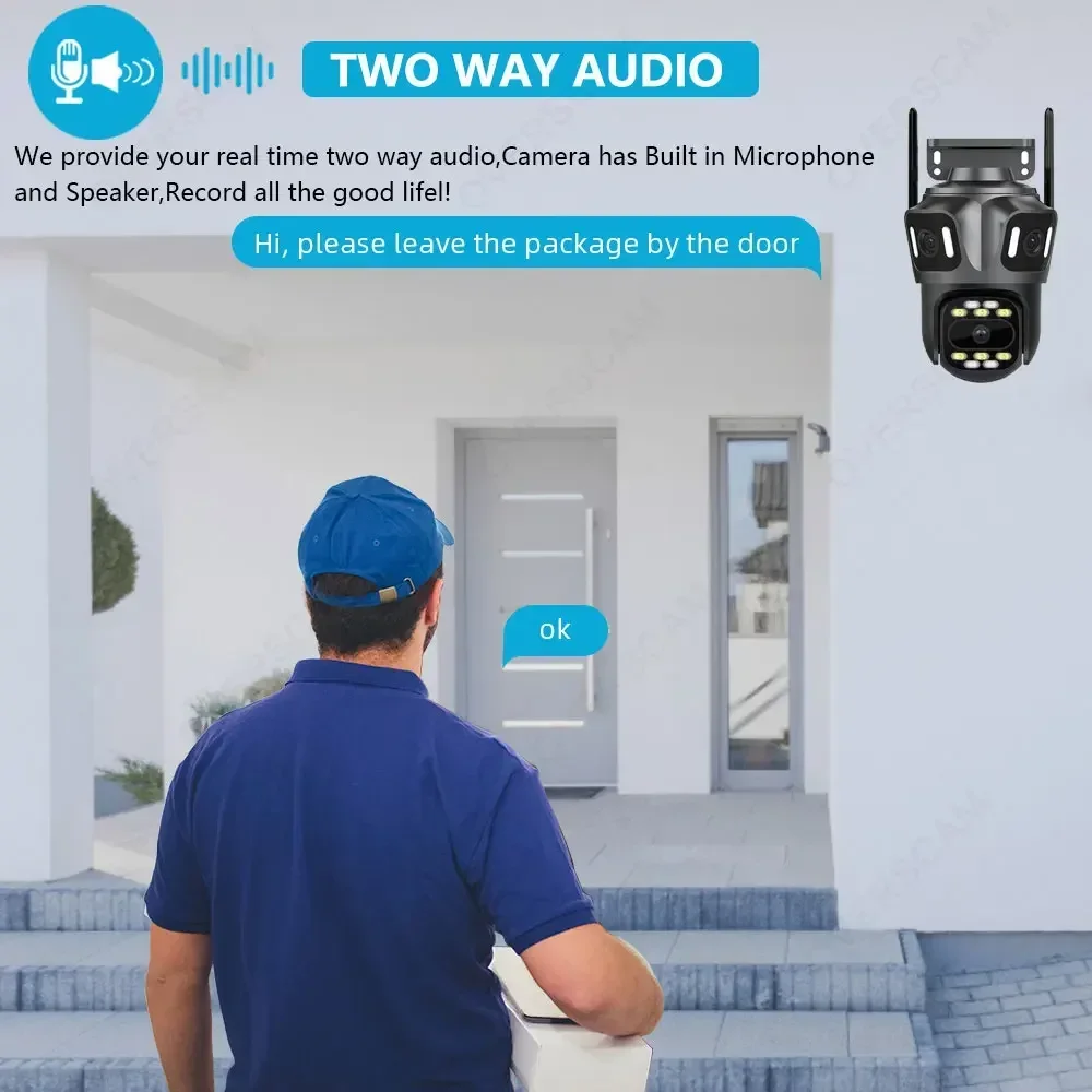 Three Lens IP Camera 6K 12MP WiFi Wireless Security Protection Outdoor PTZ Human Auto Tracking CCTV Video Surveillance Icsee App