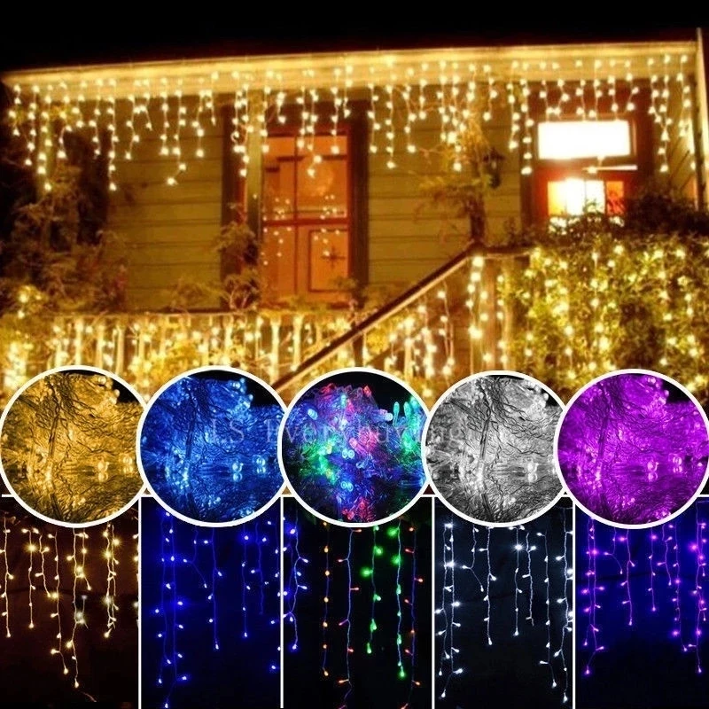 

AC220V/110V Outdoor Decoration Garden Xmas Luminaria Garland Decorative 5m Droop 0.4-0.6m Curtain Icicle Led String Lights