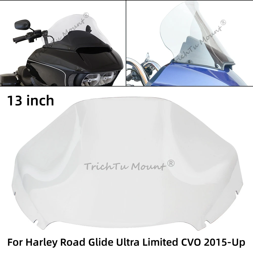 For Harley Road Glide Ultra Limited CVO 2015-2023 New 13 Inch Clear Motorcycle Cycle Wave Windshield Fairing Windscreen Cover