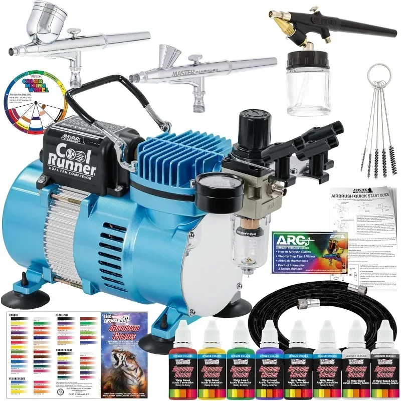 

Master Airbrush Cool Runner II Dual Fan Air Compressor Professional Airbrushing System Kit with 3 Airbrushes, Gravity