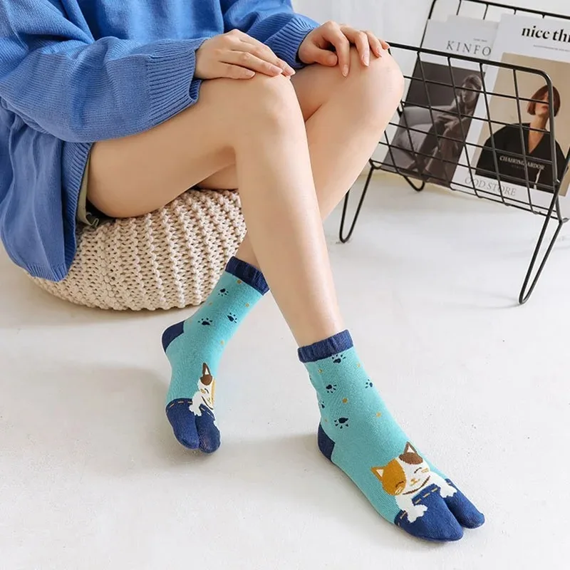 

Women's Sandal Socks Socks Split Toe Flip Flop Kimono Cotton Cartoon Animal Middle Tube Two-Toed