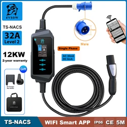 evsow For Tesla EV Charger 7.6KW 9.6KW 12KW 1P Electric Car Charger With WIFI APP Control Adjutable Current&Set Time For Tesla