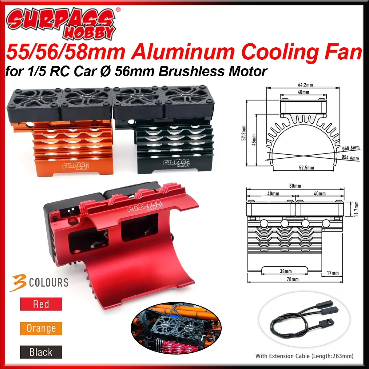 

SURPASS HOBBY 55/56/58mm RC Motor Cooling Fan Metal Heat Sink Holder Carbon fiber cover for 1/5 RC Car 5687 5692 Brushless Motor
